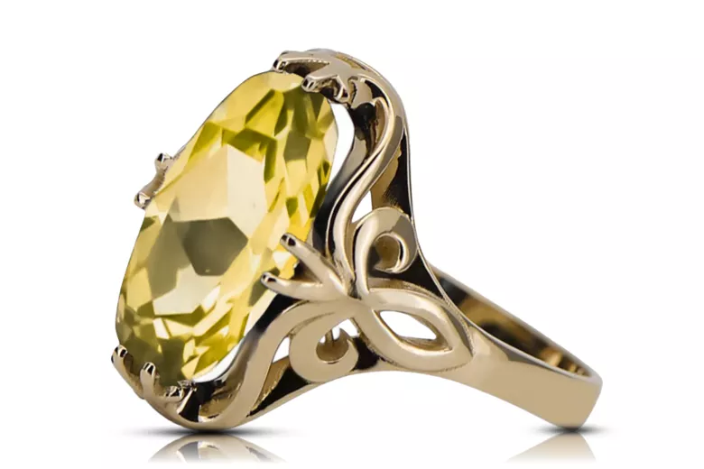 14-кв Желтое золото Желтый перидот Кольцо Винтаж изделия vrc082y